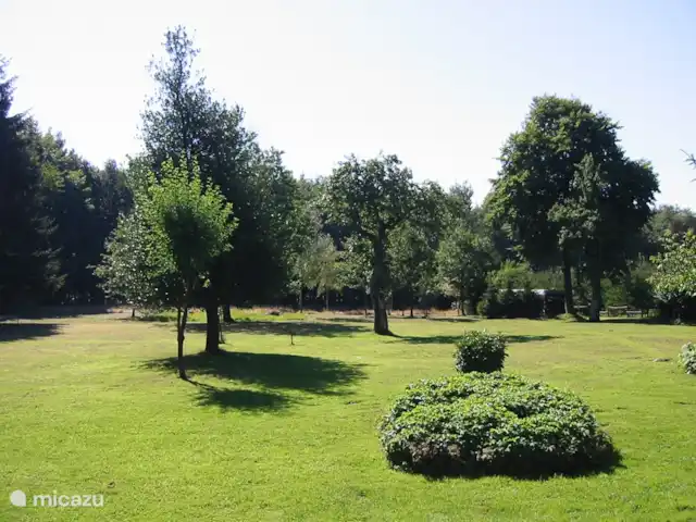 Location de Vacances Belgique, Ardennes, Gedinne, maison de vacances - Gîte Vencimont Grand jardin (50 ares) vu du séjour ou de la véranda