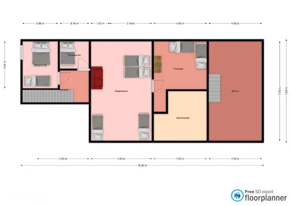 Bovenverdieping Gite Rouge