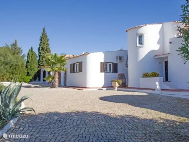 Casa comme Videiras | Portugal, Algarve, Carvoeiro - villa La vue de la maison avec un beau palmier. l'entrée et le double carport