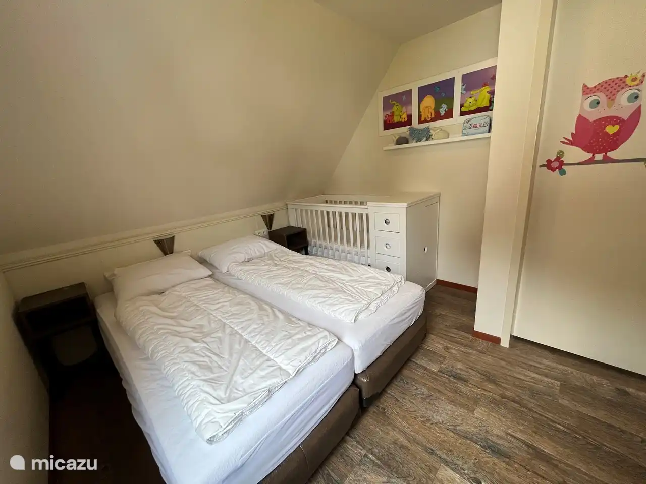 1st floor bedroom with combination of bed and dresser with thick mattress. 60 x 120.  2 x  single beds 80 x 200