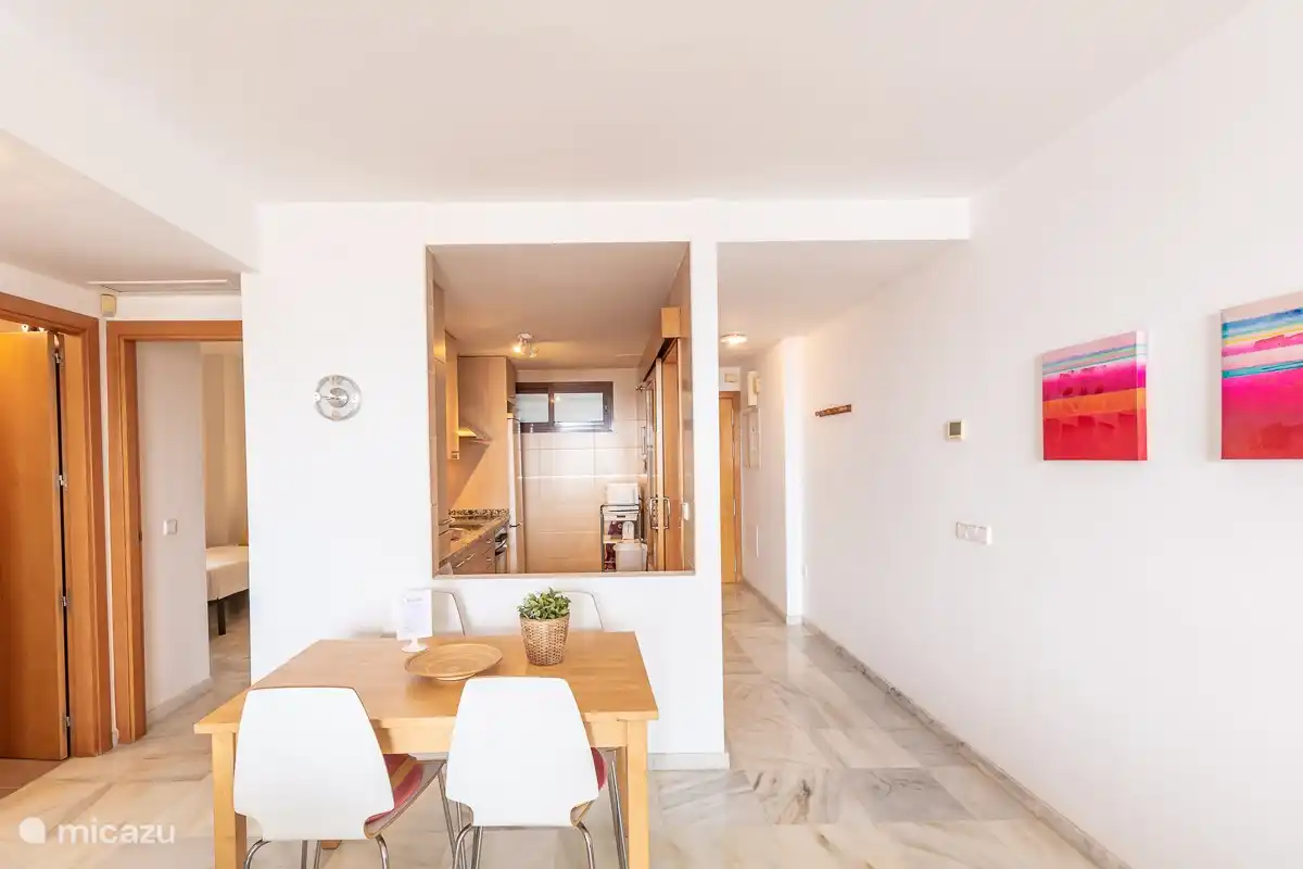 Living room apartment with dining area and kitchen