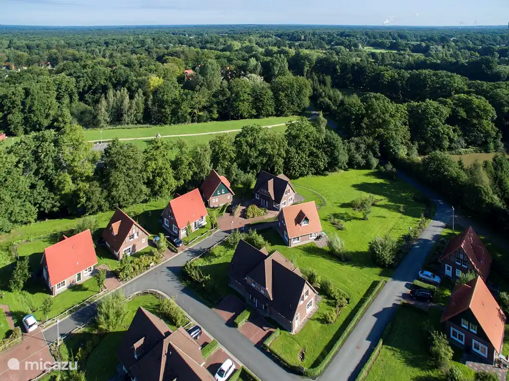 The park is built on part of an old estate and on the edge of a primeval forest. 
Villa Fedora is the middle house overlooking the old trees with the playing field behind them.