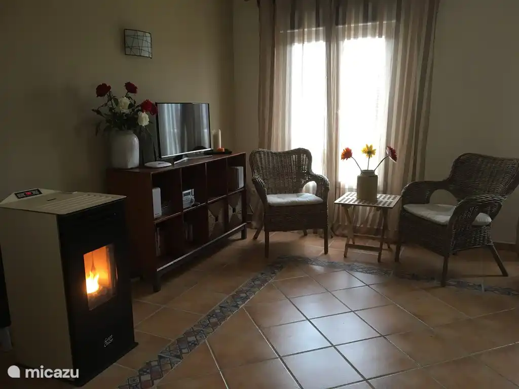 Convivialité à l'intérieur. Télévision néerlandaise et poêle à granulés pour l'avant et l'arrière-saison