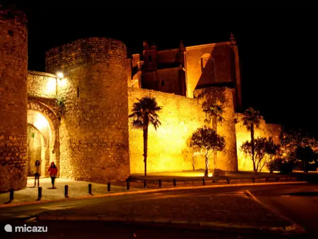 Casa Vallecillo en España, Andalucía, Ronda - casa vacacional La antigua muralla de la ciudad de Ronda, atractivamente iluminada.