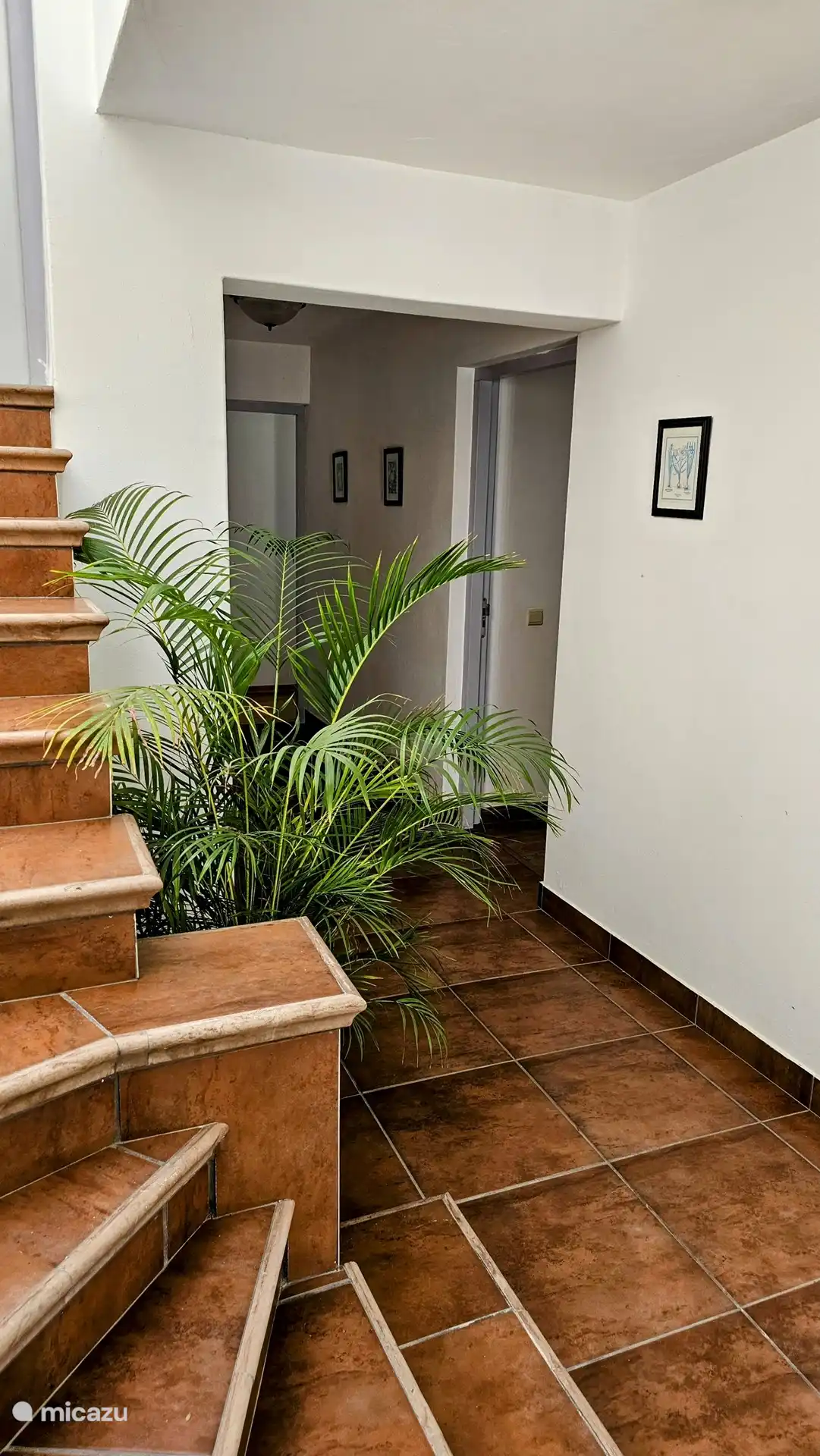 The left side of the house also contains a staircase to the upper garage where wood is stored.