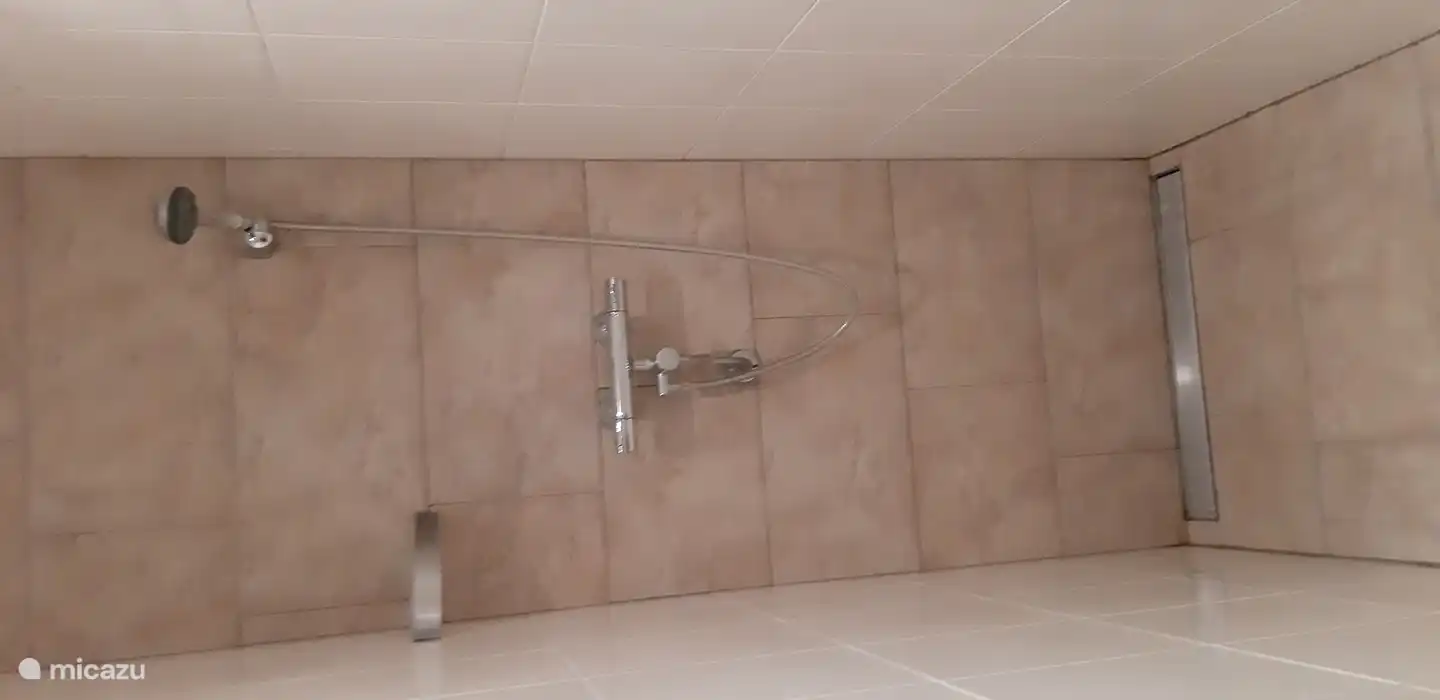 Badezimmer mit Dusche im Erdgeschoss.