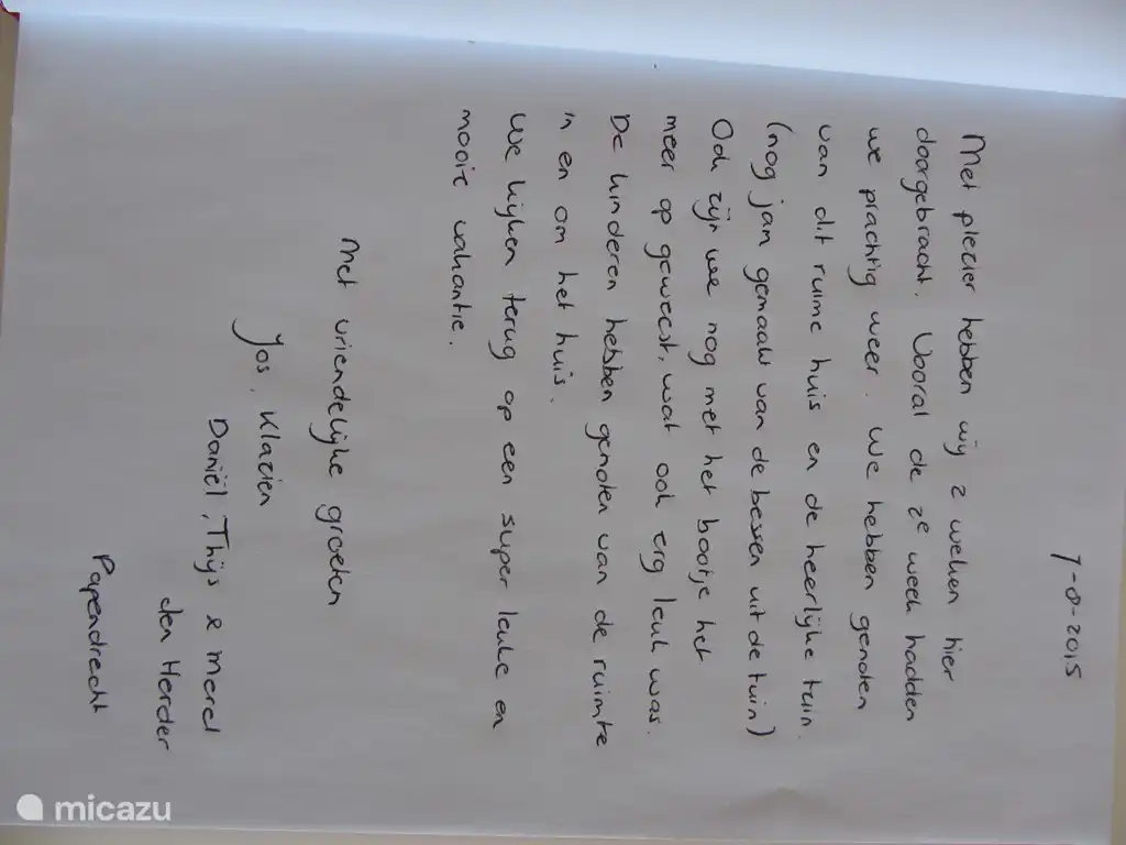 Message dans le livre d'or par nos hôtes.