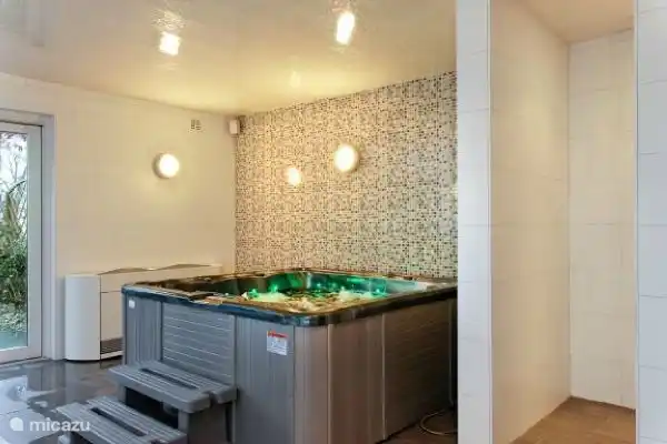 Una mirada al jacuzzi. esto se encuentra dentro de la zona de la piscina