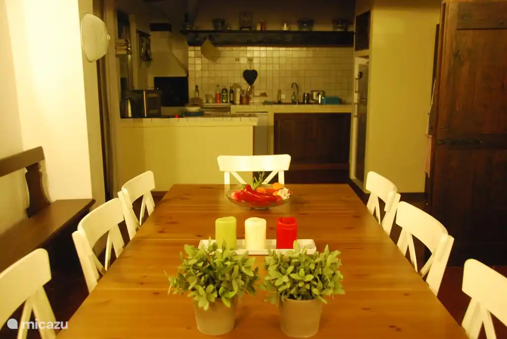 Gemütliche geräumige Küche mit Tür nach draußen