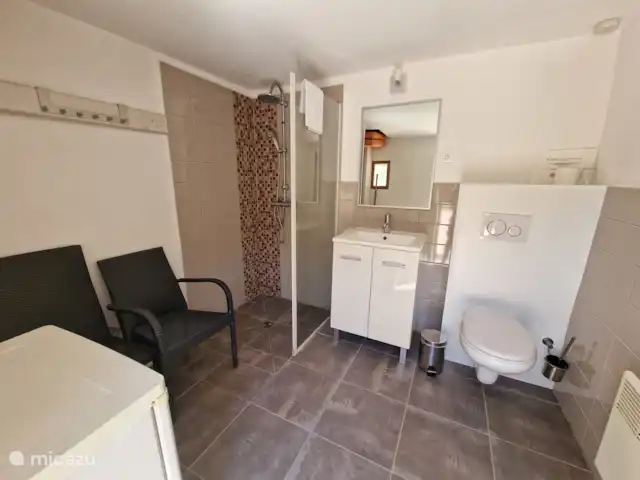 Hameau des Claudins n°4 les Pennes | France, Côte d'Azur, Le Plan-de-la-Tour - maison de vacances Salle de bain dans maison de jardin avec toilettes, douche et lavabo