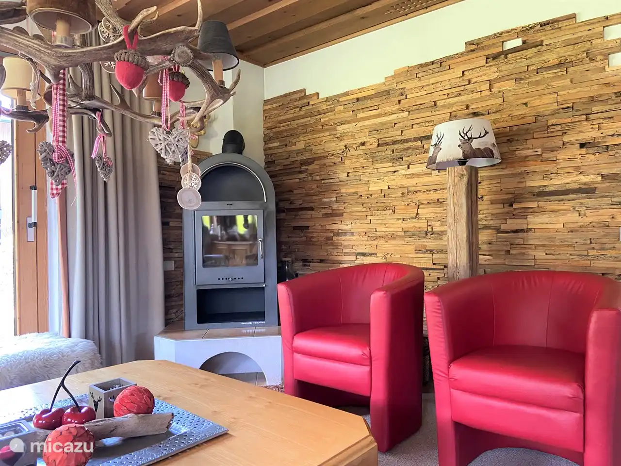 Cozy up by the fireplace.