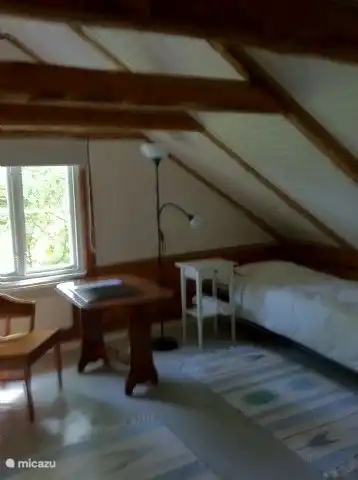 Upstairs bedroom with two single beds.