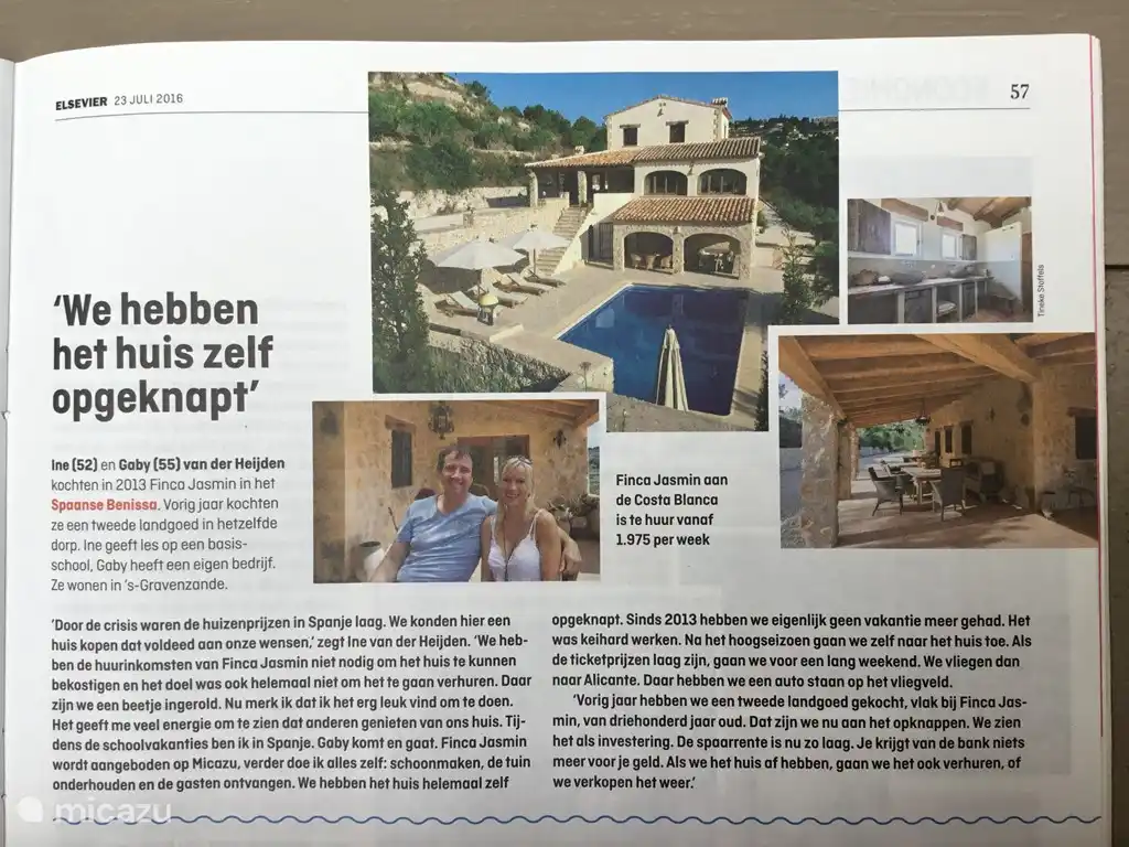 Nuestra casa fue elegida por el equipo de Micazu de entre la amplia gama para una entrevista y artículo en la revista De Elsevier. ¡Claro que estamos orgullosos!