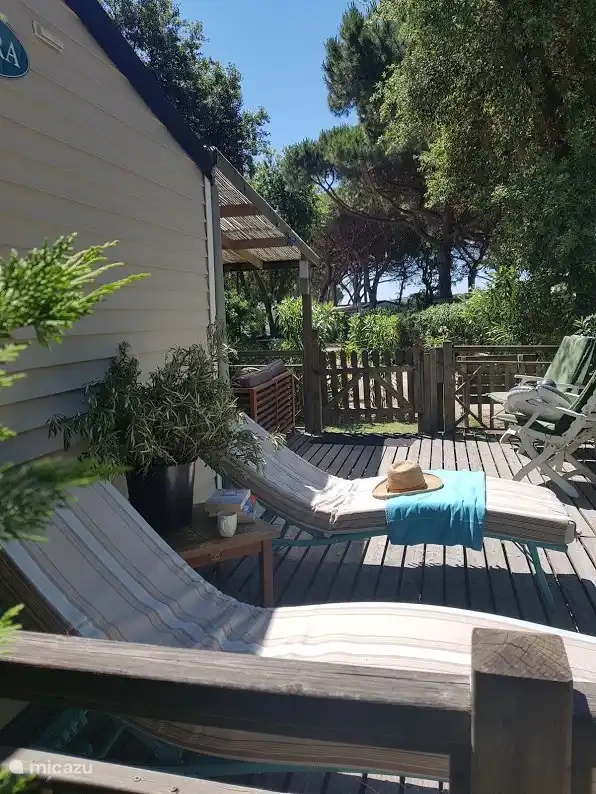 El espacio adicional en la terraza todavía tiene espacio para hermosas tumbonas 
