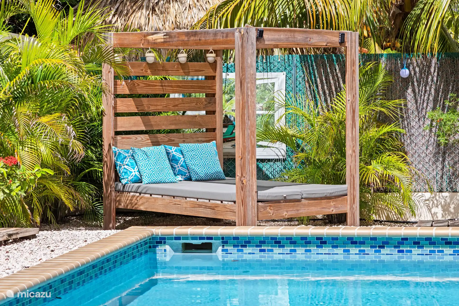 2 person cabana with shade cloth.
