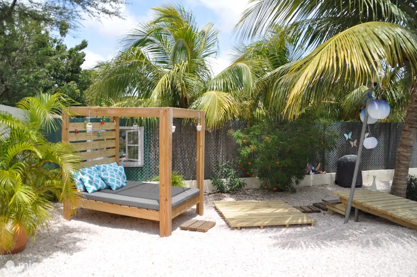 2 person cabana with shade cloth.