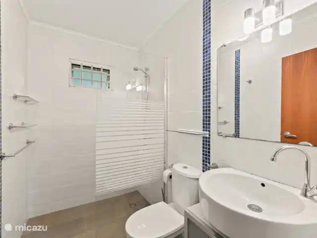 Location de Vacances Curaçao, Banda Ariba (est), Jan Thiel, villa - Kas di mi sono Salle de bain 1 avec douche spacieuse, lavabo et toilettes