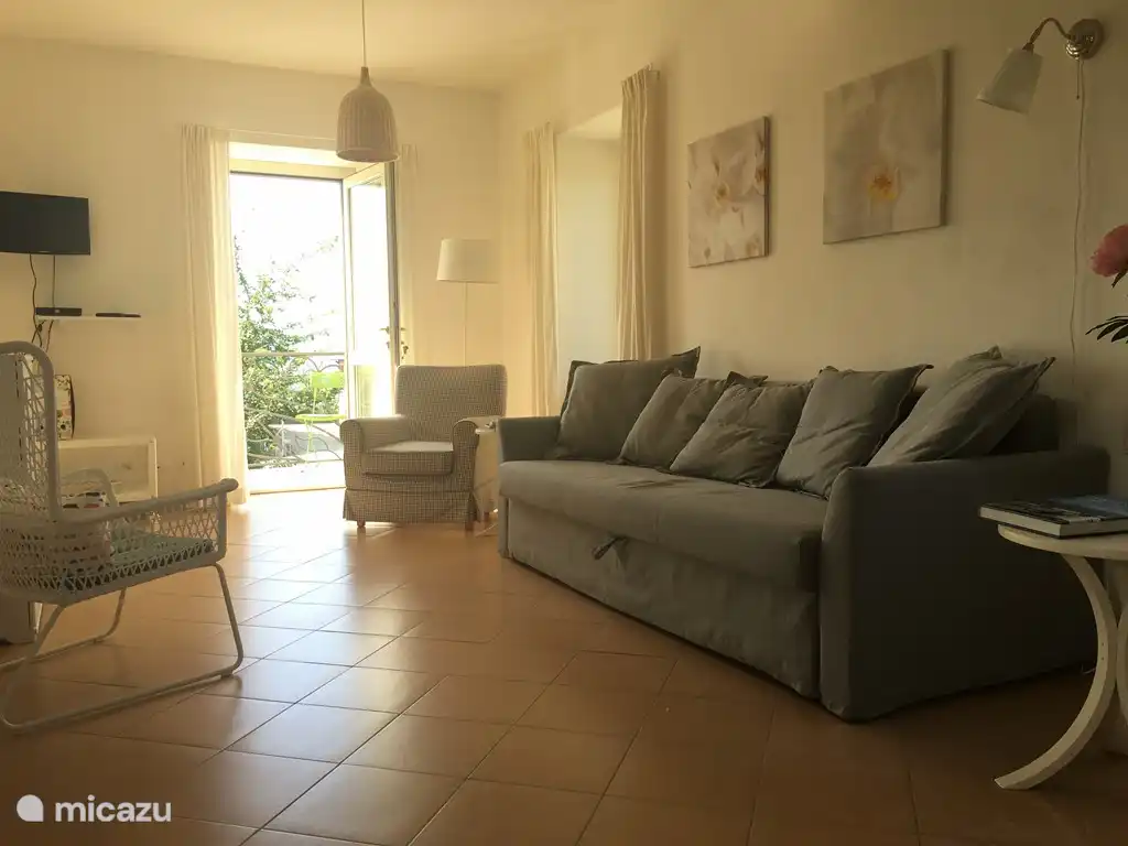 Geräumiges Wohnzimmer mit niederländischen und internationalen TV und bequemen Schlafsofa für 2 Personen