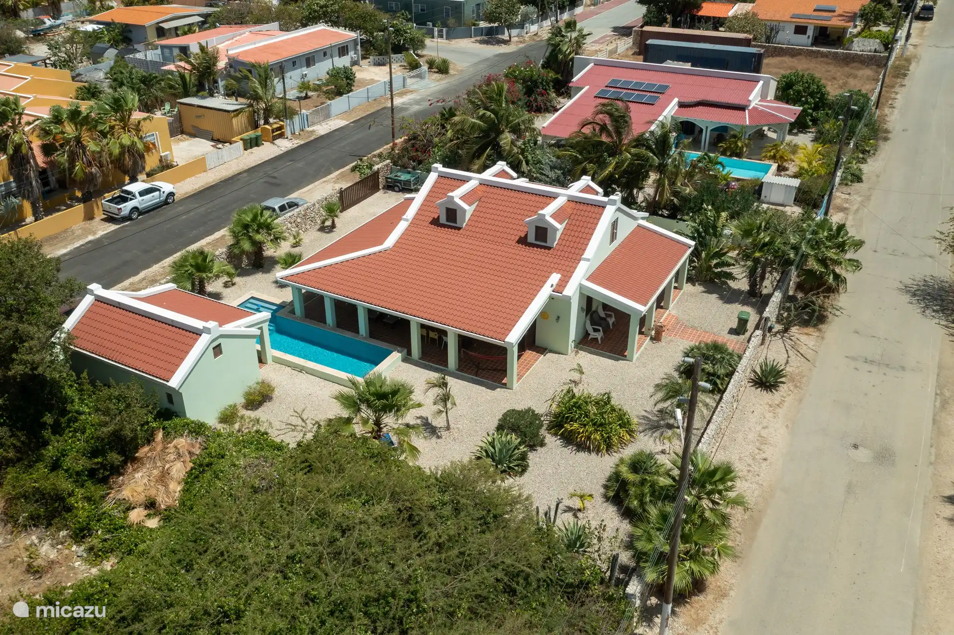 Aerial photo of our villa Cas Bon Majeti Bonaire, April 2024.