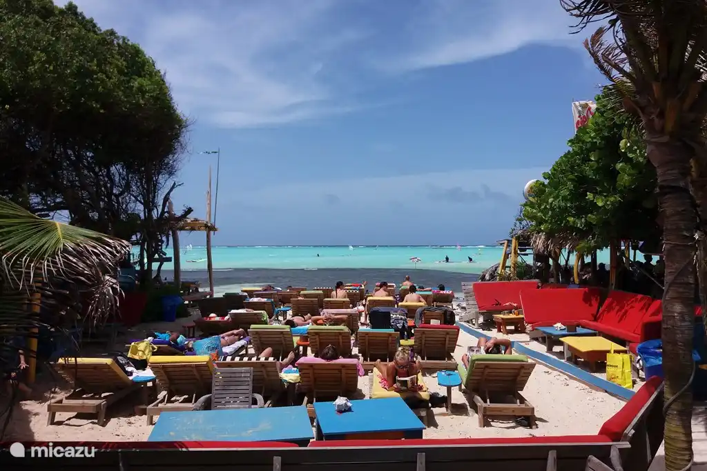 View of Sorobon from the beach of 'Jibe City'. Relaxed and the place to windsurf!