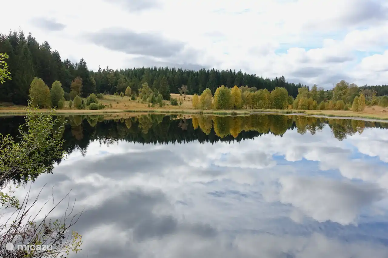 The Schwarzbachtalsperre, a beautiful resting point on a circular hike, 3 km from Osterglocken