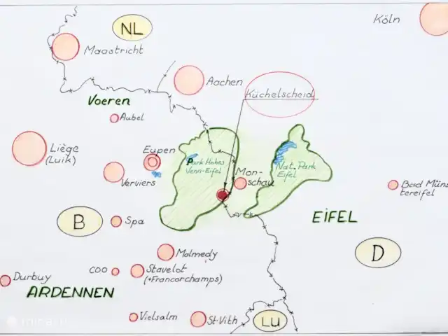 Osterglocken, maison de vacances Eifel | Belgique, Ardennes, Butgenbach - maison de vacances Où se trouve Küchelscheid ? 
Voyez ce que vous avez à proximité
