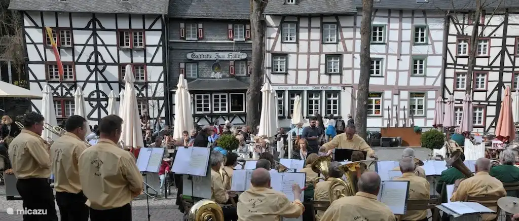 At 7 km (walking along the Rur from K&#252;chelscheid) is the most beautiful town in Germany, Monschau, where there is always something going on