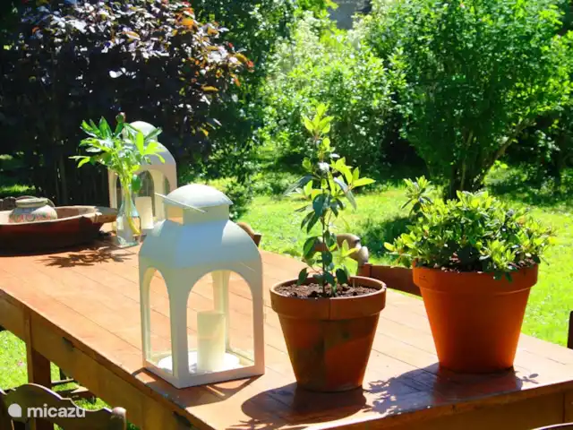 Domaine Charente - Gite Cardabelle en Francia, Charente, Mazières - casa vacacional Mesa de café/bebida compartida en el jardín delantero de Domaine Charente