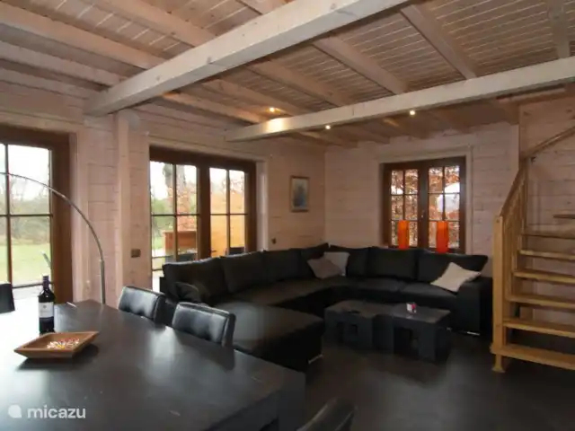 Houten villa Tine huren in Nederland, Overijssel, Den Ham - vakantiehuis Leren bank en stoelen