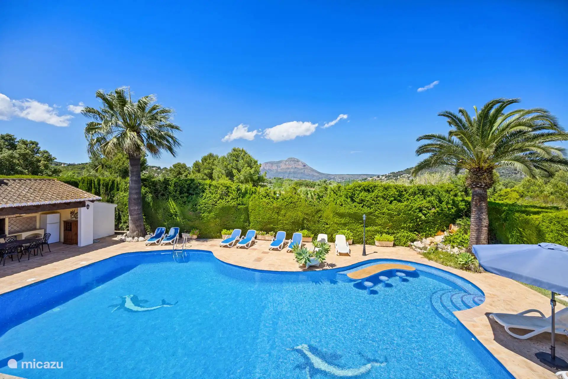 Alles wat je zoekt in één oogopslag: een schitterend zwembad, palmen, de Montgo als decor en de barbecue om de avond mee af te sluiten. Dit is Javea op zijn best!