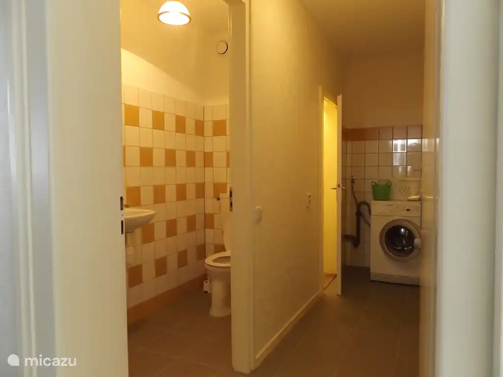 WC-Raum mit Waschmaschine und Werkzeugschrank