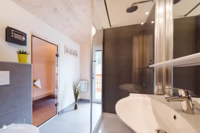 Badezimmer mit finnischer Sauna