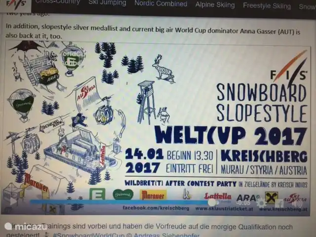 Ankündigung des Snowboard- und Slopestyle-Weltcups 2017.
