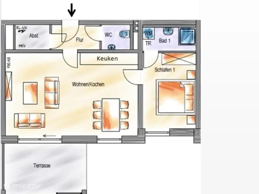 Plan of the apartment. This includes a second toilet in the bathroom.
