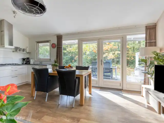 el martín pescador en Países Bajos, Güeldres, Winterswijk - bungaló El rincón del comedor con vistas al exterior