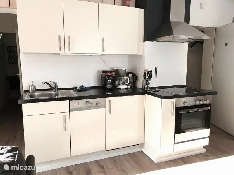 Kitchen with oven, dishwasher and microwave (not in the photo) Caffisimo (cups REWE), filter coffee and kettle