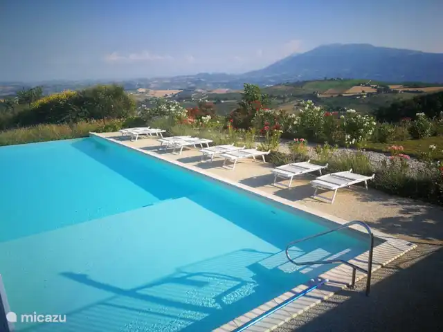 Villa Monte Calvo, Casa Vista Mare en Italia, Marche, Appignano - apartamento Vista desde la piscina hacia las montañas.