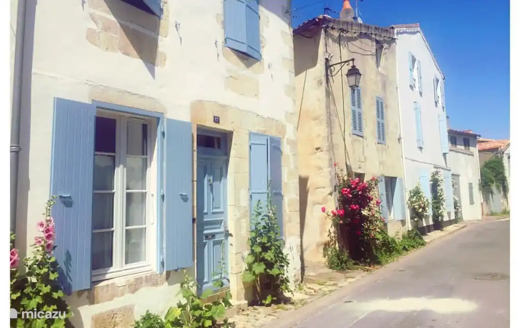 Street with hollyhocks, characteristic of the island
