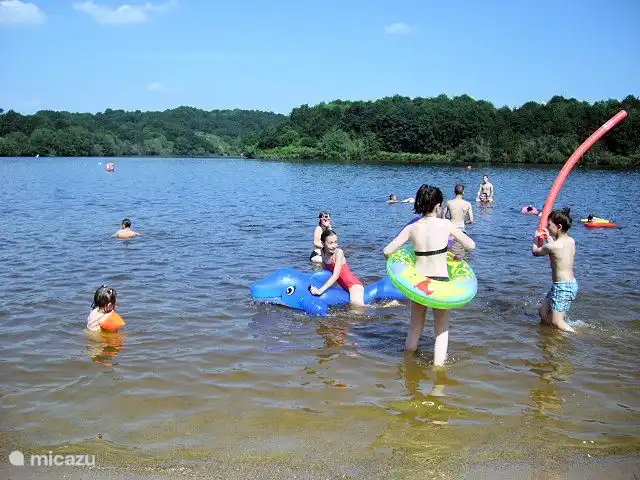 Sidiailles Lake where you can swim, rent boats and a rope walk across the lake