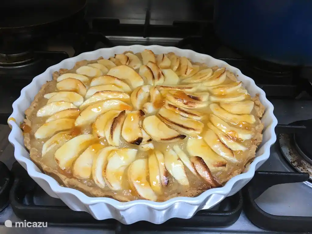 French apple pie with different types of Friesian apples from the garden