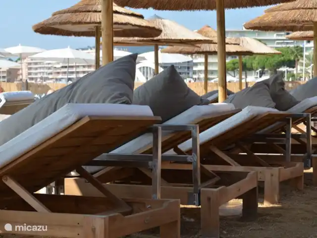 Hameau des Claudins n°18 Bourdin | France, Côte d'Azur, Le Plan-de-la-Tour - maison de vacances Chaises longues et parasols sur la plage