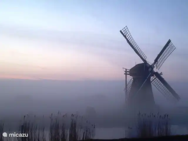 Wellness Lodge Ruigenhoek, Noordwijk | Pays-Bas, Hollande méridionale, Noordwijk - maison de vacances Moulin à vent dans le brouillard du matin.