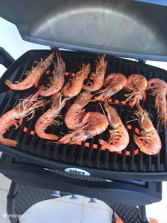Crevettes fraîches au barbecue sur la terrasse