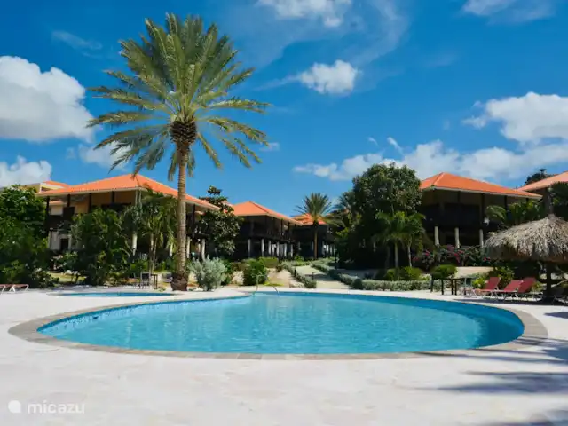 Villa directamente en la playa de Blue Bay en Curazao, Curazao Centro, Blue Bay - villa La alberca con palapas y camastros