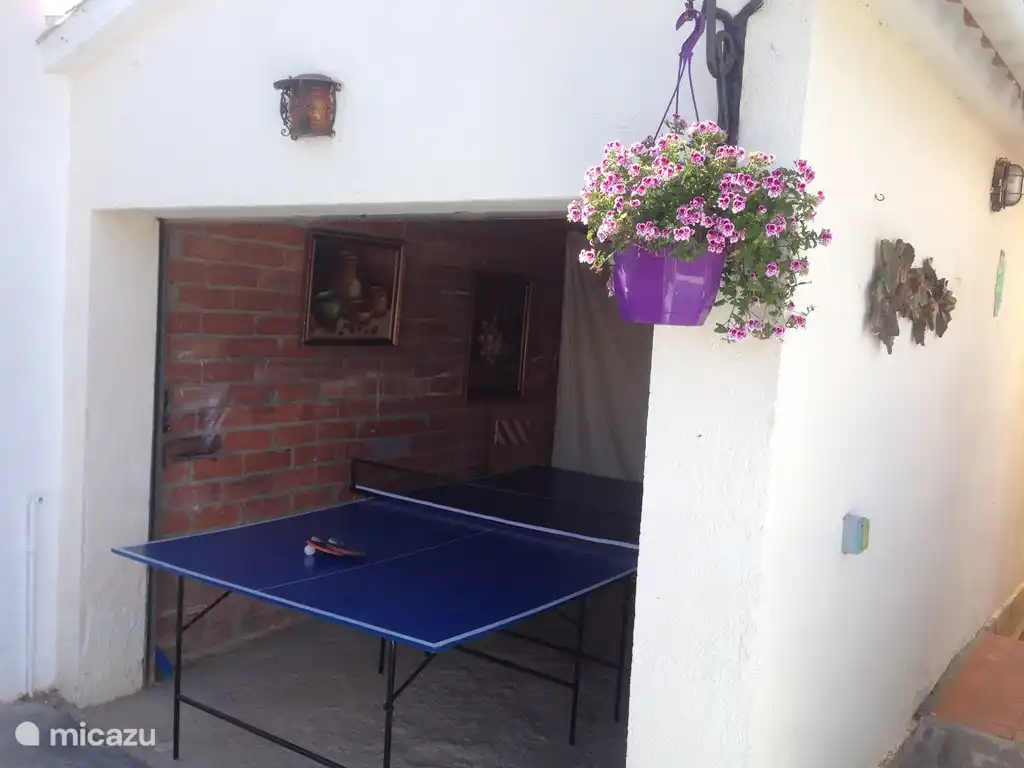 Wir haben eine Tischtennisplatte im Schuppen neben der Terrasse aufgestellt. Es gibt auch Platz für Luftmatratzen und Strandausrüstung.