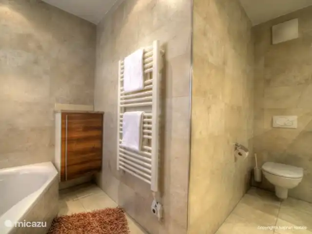 penthouse huren in Oostenrijk, Salzburgerland, Kaprun – Residenz an der Burg PenthouseTop7B Vanuit drie slaapkamers heeft u direct toegang tot het balkon en een eigen badkamer. Er zijn twee separate toiletten en als klap op de vuurpijl is er ook nog een sauna aanwezig.