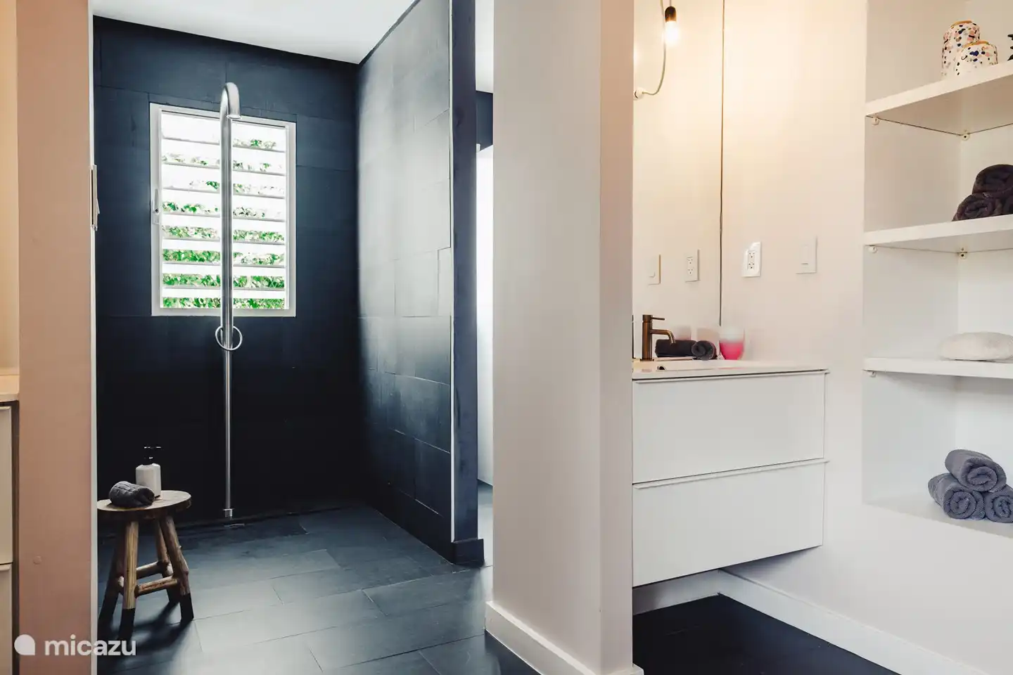 Walk-in shower in the master bedroom