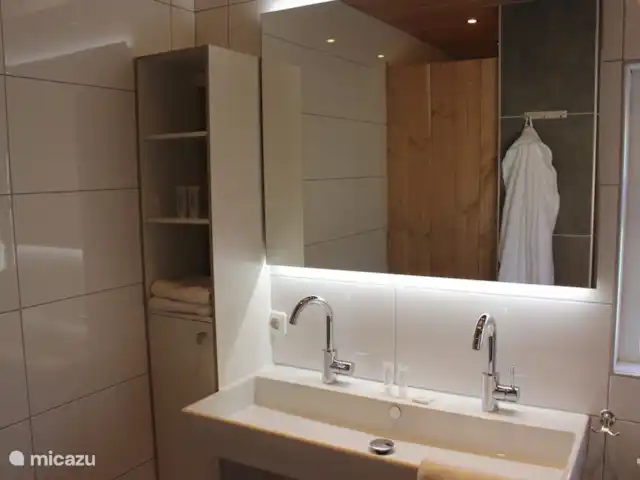 Appartement familial 't Vrielinck | Pays-Bas, Overijssel, Hezingen - maison de vacances grand évier avec 2 robinets et meuble de rangement. Un total de 2 salles de bains dans cette propriété.