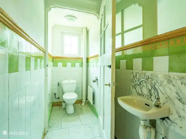 Villa monumentale Seulle Etat | Pays-Bas, Frise, Sint Jacobiparochie - villa toilettes avec les carreaux d'origine de 1915.
Rez-de-chaussée.