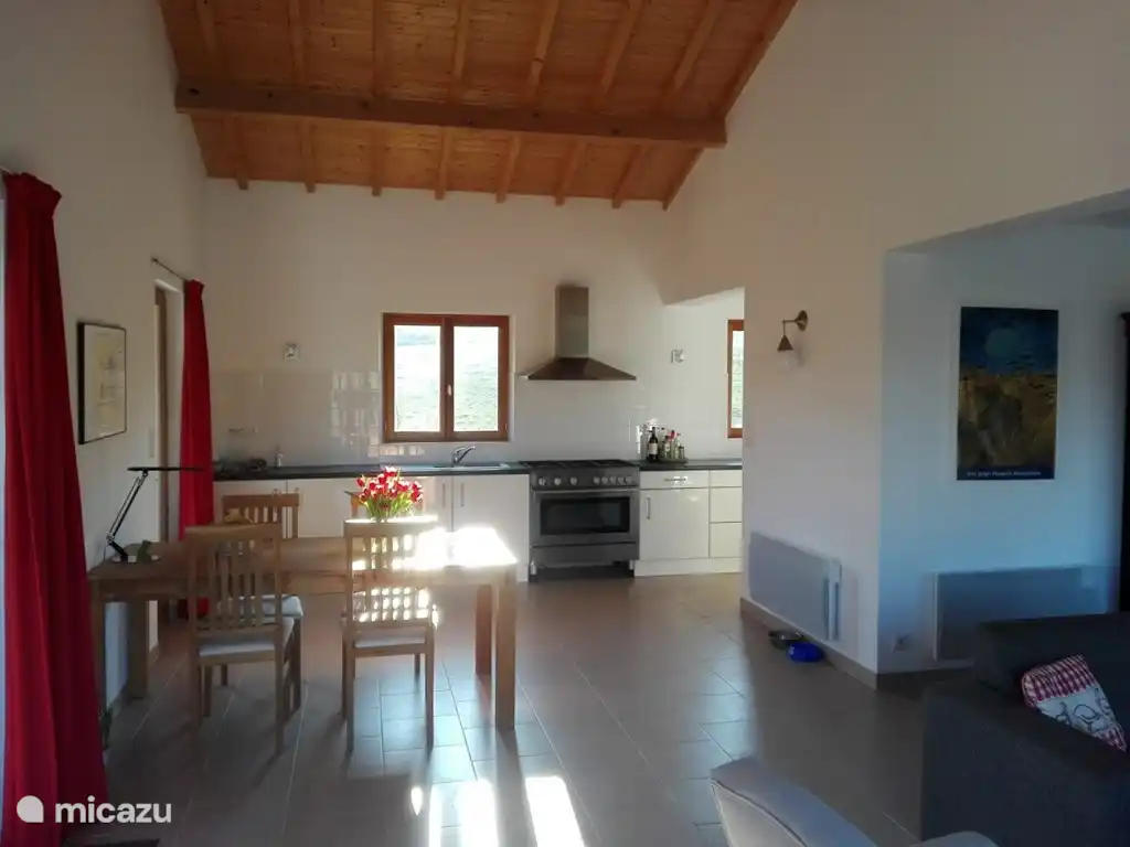 Esstisch und ein Teil der Küche.